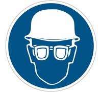 CARTELLO SEGNALETICO ROTONDO - Casco di protezione e occhiali protettivi