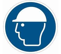 CARTELLO SEGNALETICO ROTONDO ISO 7010 - Casco di protezione obbligatorio - Adesivo Extra Resistente, Pannello in Forex, Pannello In Alluminio (PANNELLO IN FOREX 10 CM)