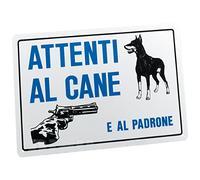 CARTELLO SEGNALETICO TARGA TABELLA PVC ATTENTI AL CANE E AL PADRONE 20x30