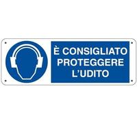 CARTELLO SEGNALETICO UNI - E' Consigliato Proteggere l'Udito - Con Adesivo in Vinile e Pannello in Forex (Adesivo)