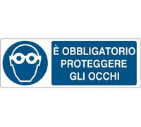 CARTELLO SEGNALETICO UNI - E' Obbligatorio Proteggere gli Occhi - Con Adesivo in Vinile e Pannello in Forex (Adesivo)