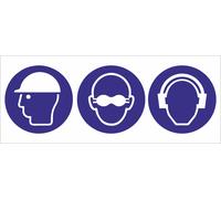 CARTELLO SEGNALETICO UNI ISO - casco occhiali cuffie di sicurezza obbligatori