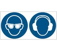 CARTELLO SEGNALETICO UNI - Occhiali protettivi e cuffia antirumore obbligatori