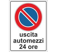 CARTELLO SEGNALETICO - USCITA AUTOMEZZI DIVIETO DI SOSTA - segnale