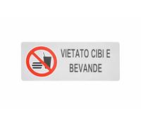 Cartello Segnaletico Vietato Cibi e Bevande, 18x7,5 cm, Rosso e Bianco