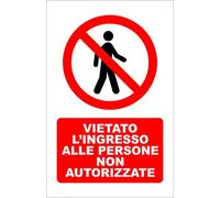 CARTELLO SEGNALETICO - VIETATO L'INGRESSO ALLE PERSONE NON AUTORIZZATE - Con Adesivo in Vinile e Pannello in Forex (ADESIVO, 20 X 31)