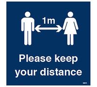 Cartello semirigido in PVC con scritta "Please keep your distance (distanza sociale 1 metro) (400 x 400 mm).