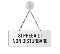 Cartello Si prega di non disturbare in melamina bianco con ventosa Targa Targhetta 175x65 mm | 31051-WS