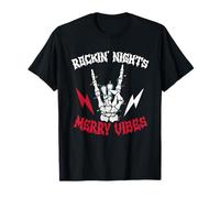 Cartello Spooky Rockin Nights Merry Vibes Skeleton Hand Rock Maglietta