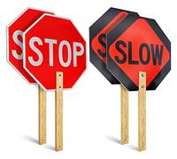 Cartello "Stop Slow con manico in bambù", confezione da 2, 33 x 33 cm, in alluminio, riflettente, robusto, facile da montare