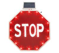 Cartello Stop Solare LED Lampeggiante, Segnale di Avviso Stradale Ottagonale 24"/30" in Alluminio per Traffico, Pellicola Riflettente Grado Ingenere, per Cantieri, Strade Urbane e Comunali (76x76cm)