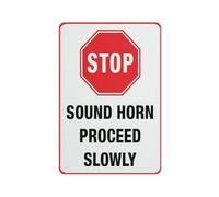 Cartello "Stop - Sound Horn - Proceed Slowly", 30,5 x 20,3 cm, in alluminio, resistente ai raggi UV, impermeabile, resistente alle intemperie e allo sbiadimento, 4 fori preforati