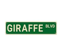 Cartello stradale con giraffa Blvd, cartello con giraffa, decorazione per amanti della giraffa, divertente decorazione da parete con animali per casa/uomo caverna, cartelli in metallo di qualità 40,6