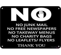 Cartello stradale con indicazione "No Junk Mail/Free Newspapers/menus/bags/leaflets Thank You Wall Art Outdoor Indoor 30,5 x 20,3 cm nuovo alluminio metallo latta segno
