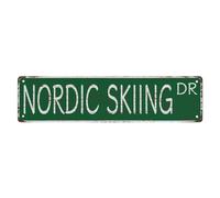 Cartello stradale con scritta in inglese "Nordic Skiing Dr The Unique Wall Decoration of the Vintage Diner" in metallo, per negozi, caffetterie, ristoranti, 10,6 x 40,6 cm