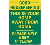 Cartello stradale con scritta in lingua inglese "Good Housekeeping This Is Your Home Away From Home Please Help Keep It Clean", in metallo, decorazione artistica da parete, segnale di avvertimento di