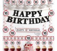 Cartello stradale decorativo per 18 compleanno, ragazza - 18° compleanno, palloncini Happy Birthday, ghirlanda sospesa e nastro lungo per feste di compleanno per 18 anni