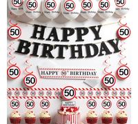 Cartello stradale decorativo per 50° compleanno, uomo e donna, 50° compleanno, palloncini Happy Birthday Ghirlanda, fascia e nastro lungo per 50 anni di festa di compleanno