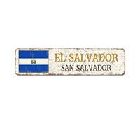 Cartello stradale personalizzato San Salvador Bandiera El Salvador Targa in metallo Capitale Paese Città Souvenir El Salvador-San Salvador Targa in metallo Rustico Decorazione per la casa Regalo per
