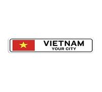 Cartello stradale personalizzato Vietnam bandiera del Vietnam Nome città Targa in metallo latta Vietnam Road Wall Art Decor Decorazione per la casa Regalo personalizzato per amici stranieri, vicino