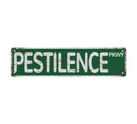 Cartello stradale Pestilence Parkway Retro Metal Tin Signs 40,6 x 10,2 cm Per Negozio Yard Man Cave Garage Outdoor Divertente Decorazione Della Parete Decorazione Decorativa Poster Piatto