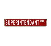 Cartello stradale sovrintendente, regalo per la professione di sovrintendente, 7,6 x 45,7 cm, in metallo, resistente allo sbiadimento, decorazione da parete nostalgica per casa, bar, negozio, grotta