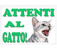Cartello Targa "ATTENTI AL GATTO" da Cancello GATTO ARRABBIATO cm 30 x 21,5