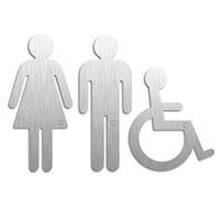 Cartello Targa Targhetta Donna Uomo Disabili | Set di 3 Aacciaio inossidable H=152/117 mm autoadesivo No.1093