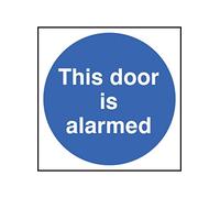 Cartello “This Door is Alarmed”, vinile autoadesivo, 100 mm x 100 mm. 21706U di Caledonia Signs