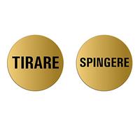 Cartello Tirare Spingere Set di 2 Targa Ø 75 mm color oro auto-adhesivo
