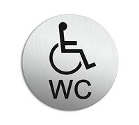 Cartello Toilette WC Disabili Ø 100 mm Targa Targhetta Alluminio spazzolato auto-adhesiva No.53204-K