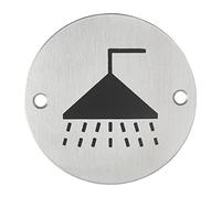 Cartello tondo a vite per doccia, targa in acciaio inossidabile spazzolato, marcatura nera, Ø76mm - THIRARD
