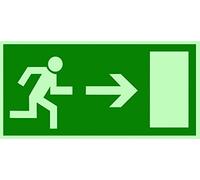 Cartello uscita di emergenza, freccia destra lampeggiante, 297 mm x 148 mm, in PVC, autoadesivo, conforme a BGV 8A (segnale di fuga ,segnale di emergenza)