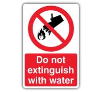 Cartello "V Safety Do Not Extinguish With Water", 150 x 200 mm, in plastica rigida da 2 mm, segnaletica di divieto - Made in Britain