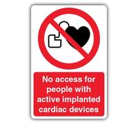 Cartello "V Safety No Access For People With Active Implanted Cardiac Devices - 150 x 200 mm - Plastica rigida da 1 mm - Segnaletica di divieto - Made in Britain