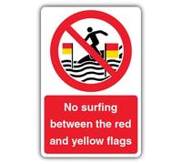 Cartello "V Safety No Surfing Between The Red And Yellow Flags", 300 x 450 mm, in plastica rigida da 2 mm, segnaletica di divieto, prodotta in Gran Bretagna