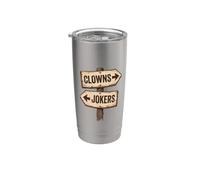 Cartello vintage con freccia in legno con pagliacci e jolly Bicchiere termico in acciaio inox doppia parete