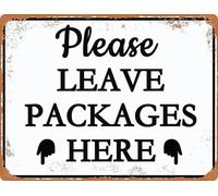 Cartello vintage con scritta "Please Leave Packages Here", cartello per la consegna dei pacchi per uso esterno, 40 x 30 cm, in alluminio, per cassetta postale, portico, cancello per ufficio e casa