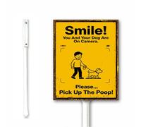 Cartello vintage con telecamera di sicurezza con scritta in inglese "Smile You're On Camera, Pick Up Dog Poop Yard Sign With Stake, No Pooping Sign Pick Up Poo Lawn Decor Rust Free Aluminum 12x15 CM