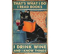 Cartello vintage in alluminio, con scritta in lingua inglese That's What I Do Drink Wine Read Orange Cover Books Know Things Black Cat Funny Vintage Retro Art Picture Home Vertical No Frame Poster