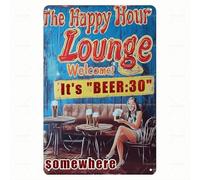 Cartello vintage in latta 8x12 pollici - "The Happy Hour Lounge It's Beer:30 Somewhere" Birra Umorismo Pin-Up Girl Retro Metallo - Arte murale decorativa per bar - Regalo divertente per gli amanti de
