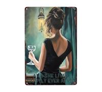 Cartello vintage in latta con scritta "Nuotare e vissero felici e contenti". Citazioni ispiratrici sulla vita da spiaggia su divertenti decorazioni da parete per il bagno, perfette per bar e decorazi