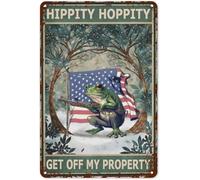 Cartello vintage in metallo con rana, bandiera americana, design divertente, decorazione retrò per la stanza, targa in latta per giardino, casa, camera da letto, hippity hoppity, uscite dalla mia pro