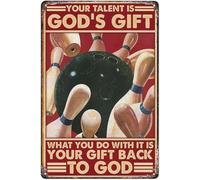 Cartello vintage in metallo con scritta "Bowling Lover", poster "Il tuo talento è un dono di Dio", decorazione da parete vintage per casa, bar, ufficio, cartello regalo per donne e uomini, 8x12 polli