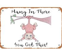 Cartello vintage in metallo con scritta "Hang In There You Got This Monkey", 30,5 x 20,3 cm