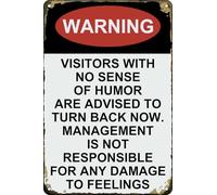 Cartello vintage in metallo con scritta in lingua inglese "Warning Visitors With No Sense of Humor are Advised to Turn Back Now Sign for Home Bar Pub Diner Cafe Wall Art Poster Decor Targa 20,3 x 30,5