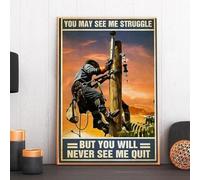 Cartello vintage in metallo con scritta Lineman, potresti vedermi lottare ma non mi vedrai mai smettere, poster, regalo per Lineman, cartello originale, cartello vintage in metallo con scritta da par