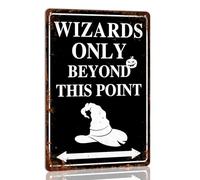 Cartello vintage in metallo con scritta "Solo maghi oltre questo punto" per Halloween, decorazione spettrale per casa, ufficio, strega, zucca, fantasma, design per casa stregata, bar e decorazioni per