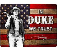 Cartello vintage in metallo di alluminio e metallo, con scritta “Cowboy John Wayne In Duke We Trust USA”