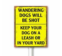 Cartello vintage No Dogs Allowed Wandering Dogs Will Be Shot Keep Your Dog On Leash No Dog Poop cartelli per cortile 20 x 30 cm targa in alluminio con paletto per strada, giardino, prato, quartieri